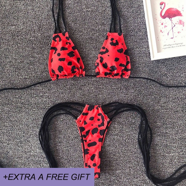 Sexy High Waist Bikini Set Women Swimsuit New Style Bottom Belt Decoration Swimwear Khaki&Red Summer BeachWear Biquini Swimming