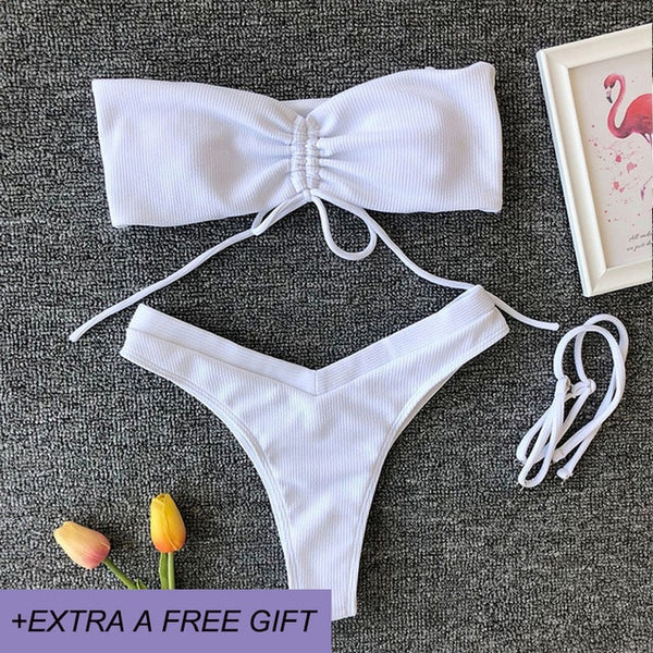 Sexy High Waist Bikini Set Women Swimsuit New Style Bottom Belt Decoration Swimwear Khaki&Red Summer BeachWear Biquini Swimming