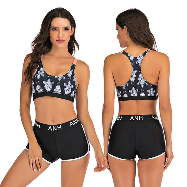 Sport High Waist Bikini Women Swimwear 2020 Sexy Crop Top Plus Size Swimsuit Swimming Suit Bathing Suit Bikini Set With Shorts