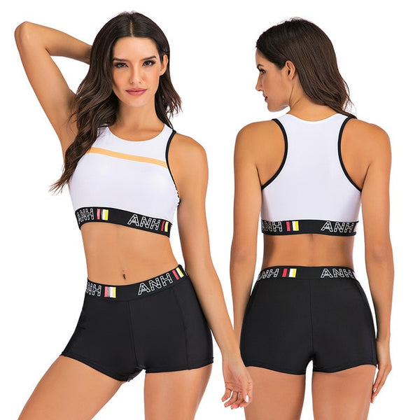 Sport High Waist Bikini Women Swimwear 2020 Sexy Crop Top Plus Size Swimsuit Swimming Suit Bathing Suit Bikini Set With Shorts
