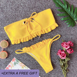 Sexy High Waist Bikini Set Women Swimsuit New Style Bottom Belt Decoration Swimwear Khaki&Red Summer BeachWear Biquini Swimming