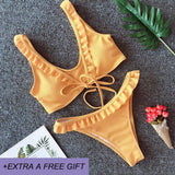 Sexy High Waist Bikini Set Women Swimsuit New Style Bottom Belt Decoration Swimwear Khaki&Red Summer BeachWear Biquini Swimming