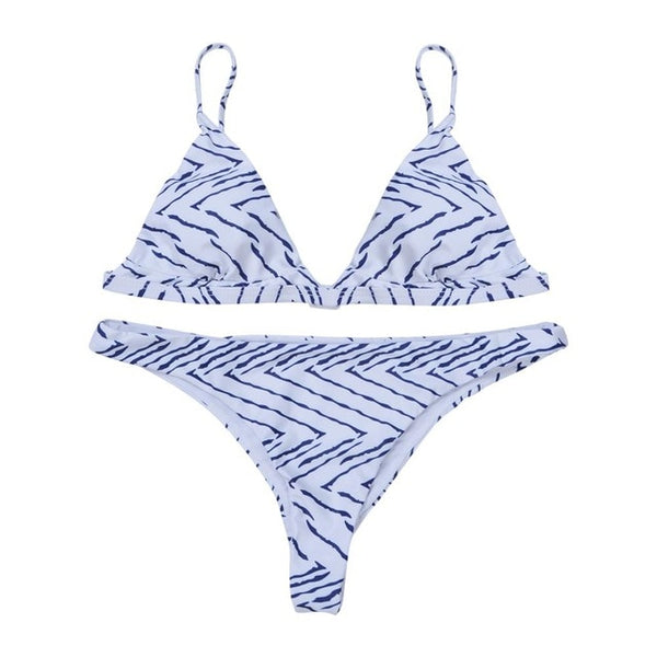 Women Stripe Bikini Set Padded Bra Tops Thong Bottoms Leopard Print Swimwear Swimsuit Bikini Sets