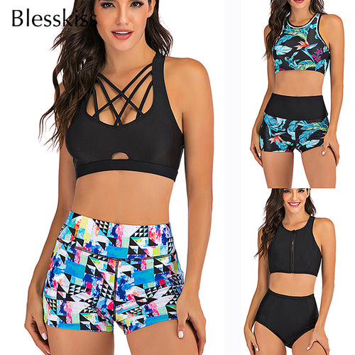 Sport High Waist Bikini Women Swimwear 2020 Sexy Crop Top Plus Size Swimsuit Swimming Suit Bathing Suit Bikini Set With Shorts
