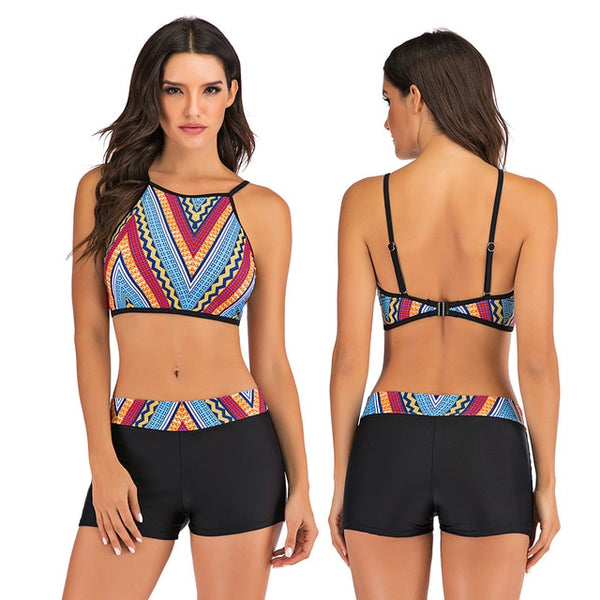 Sport High Waist Bikini Women Swimwear 2020 Sexy Crop Top Plus Size Swimsuit Swimming Suit Bathing Suit Bikini Set With Shorts